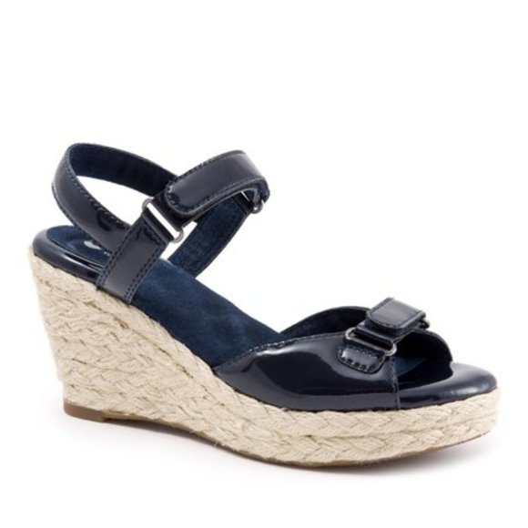 SOFT WALK Black Patent San Marino Platform Sandals Sz 10 - Picture 1 of 4